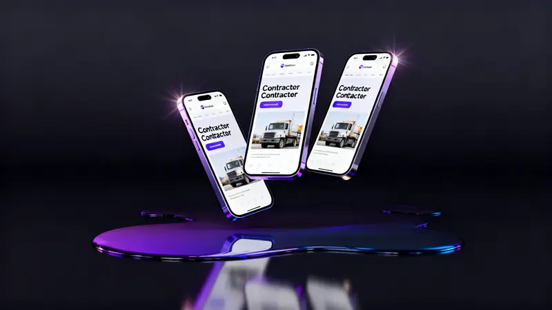 Mobile-first contractor website displayed on three smartphones